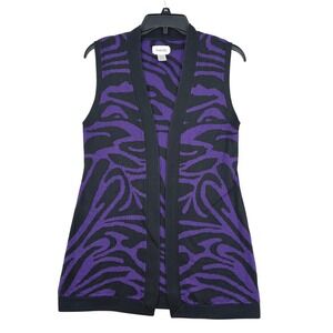 Chicos Womens Size S Purple Black Zebra Print Silk Blend Knit Vest Cardigan Y2K